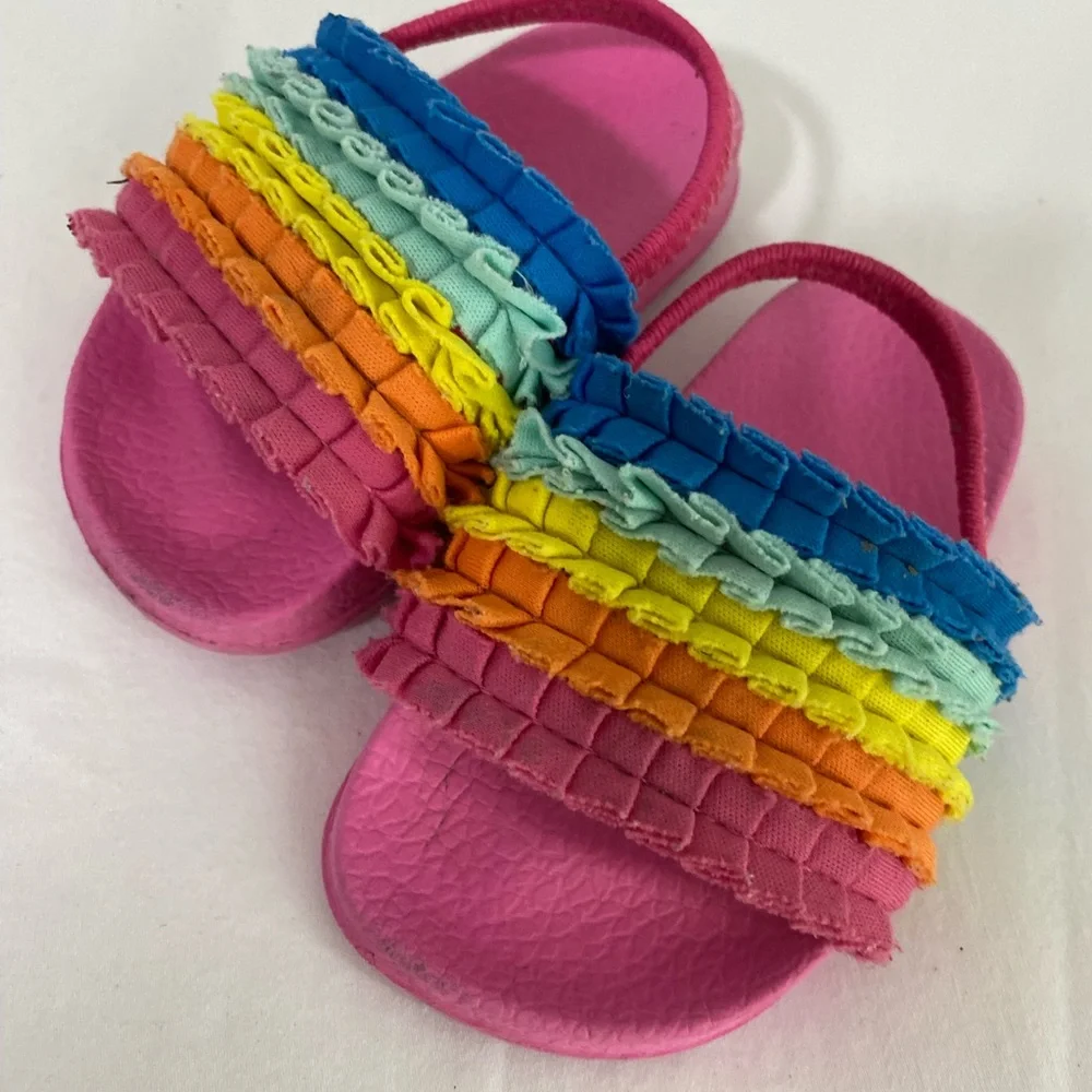 WONDER NATION Toddler Baby Girls Multicolor Ruffled Sandals Kids Shoes Size 4